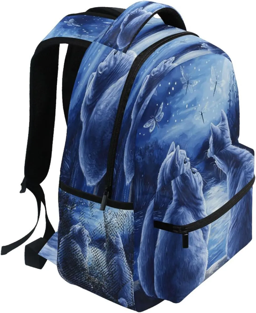 Cool Backpacks for Teens Boys Girls Waterproof Carry On Backpacks with Chest Strap for Travel Trip Cartoon British Shorthair Cats A River
