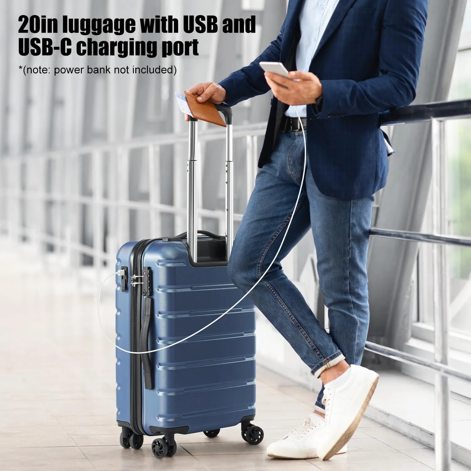 Coolife Luggage Suitcase Carry-on Spinner TSA Lock USB Port Expandable (only 28’’) Lightweight Hardside Luggage (Purple, 3 piece set)