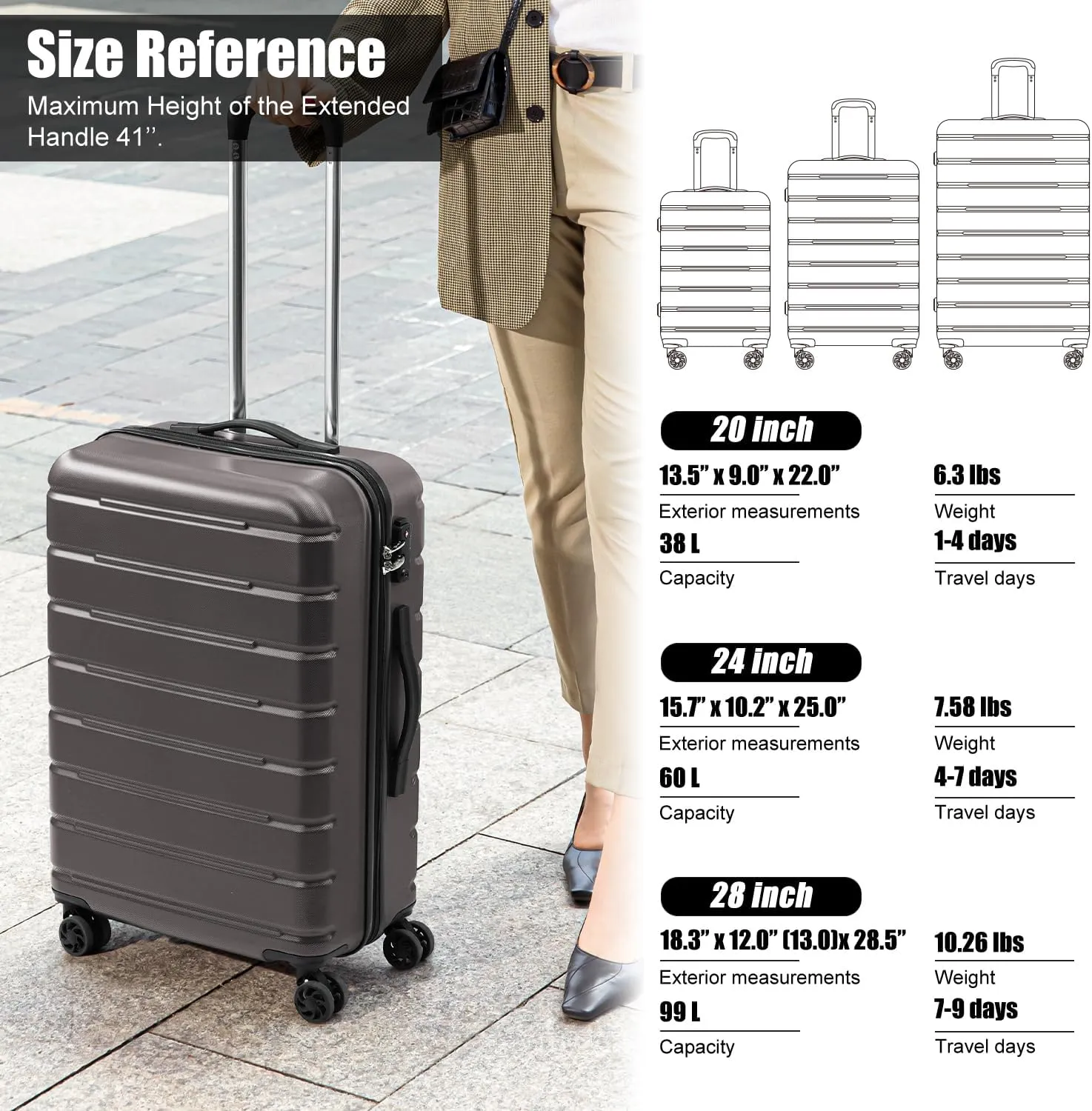 Coolife Luggage Suitcase Carry-on Spinner TSA Lock USB Port Expandable (only 28’’) Lightweight Hardside Luggage (Purple, 3 piece set)