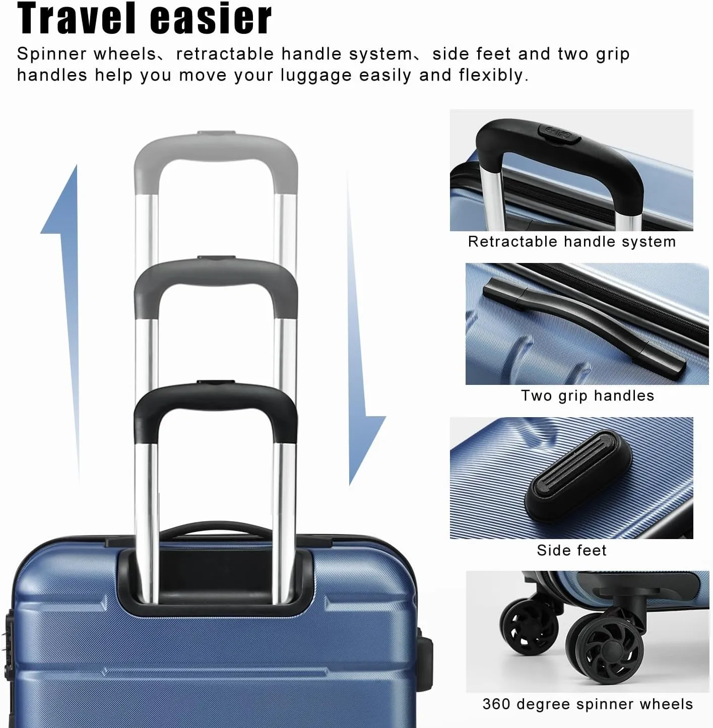 Coolife Luggage Suitcase Carry-on Spinner TSA Lock USB Port Expandable (only 28’’) Lightweight Hardside Luggage (Purple, 3 piece set)