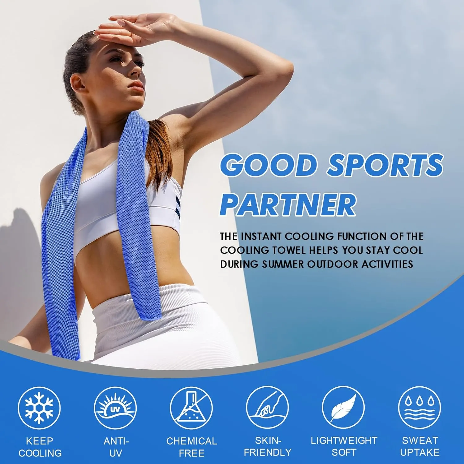 Cooling Towels for Neck and Face - 12Pack 47x12 Inch Ice Cold Microfiber Towels, Soft & Breathable Cooling Towel for Hot Weather, Sports, Yoga, Workout, Running, Golf, Camping