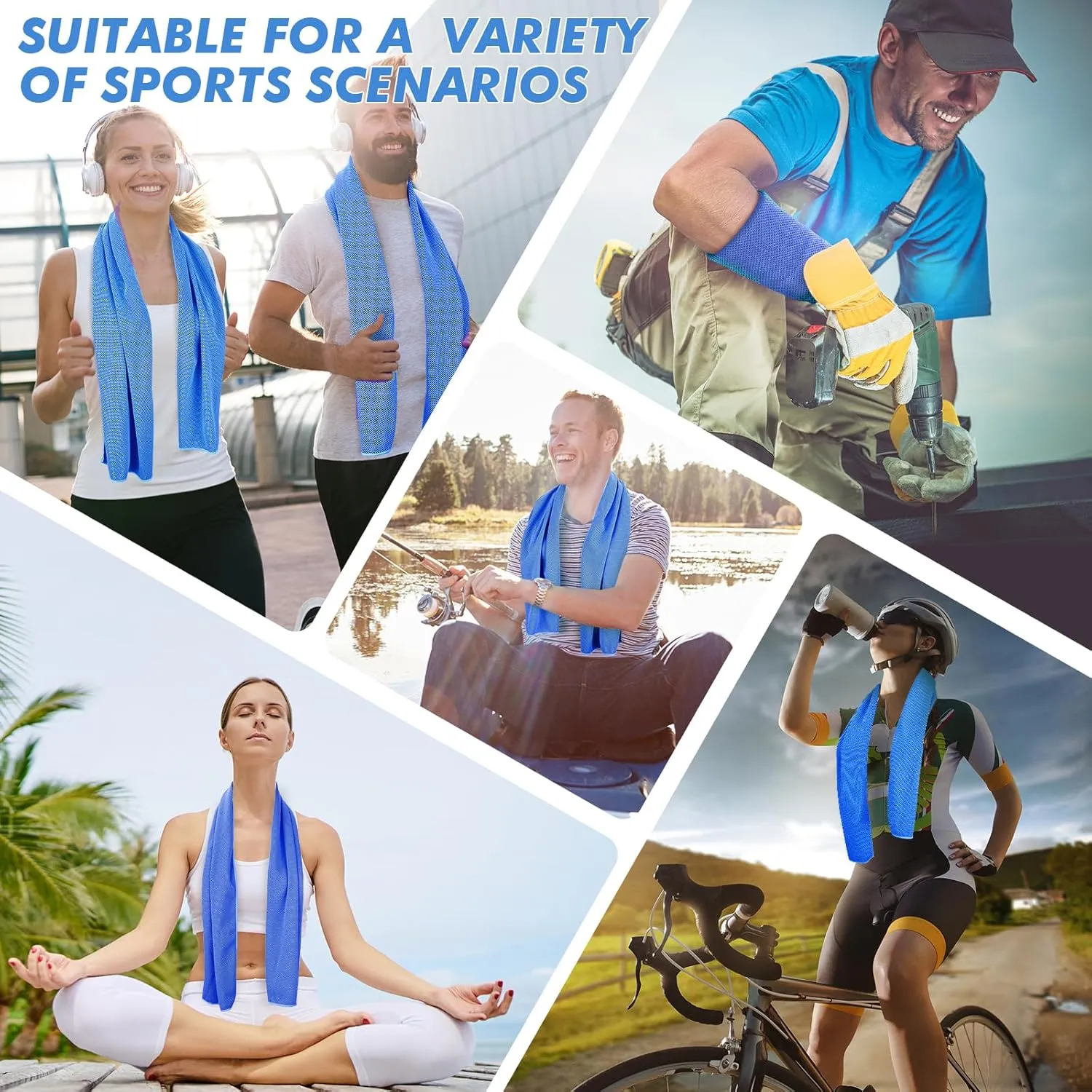Cooling Towels for Neck and Face - 12Pack 47x12 Inch Ice Cold Microfiber Towels, Soft & Breathable Cooling Towel for Hot Weather, Sports, Yoga, Workout, Running, Golf, Camping