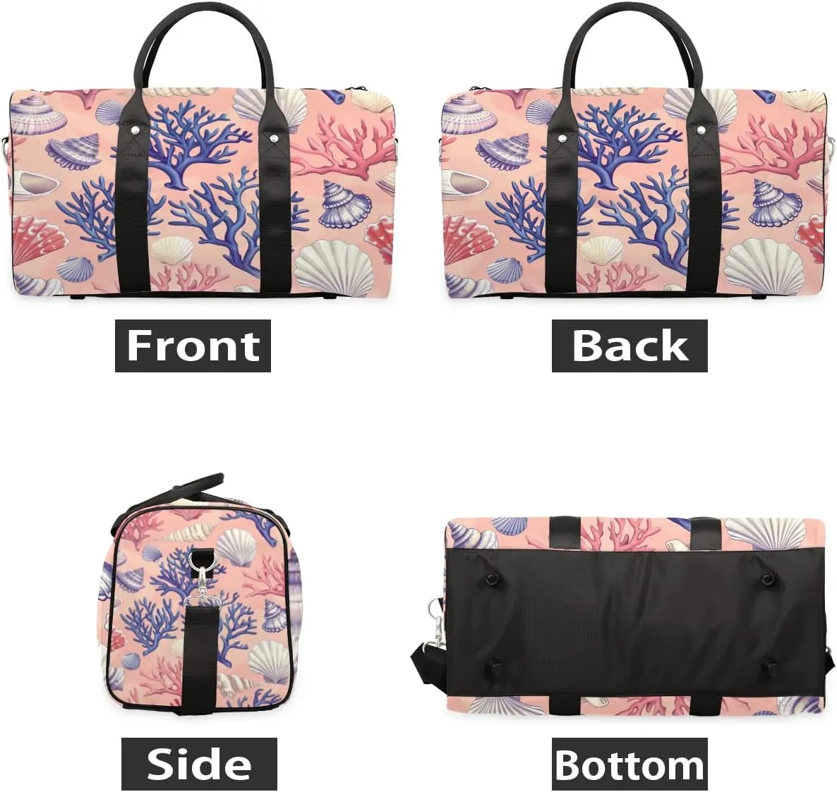 Corals Seashell Foldable Lightweight Duffle Bag for Travel - Waterproof Carry On Bags for Airplanes, Travel Duffel Bags for Gym, Weekend