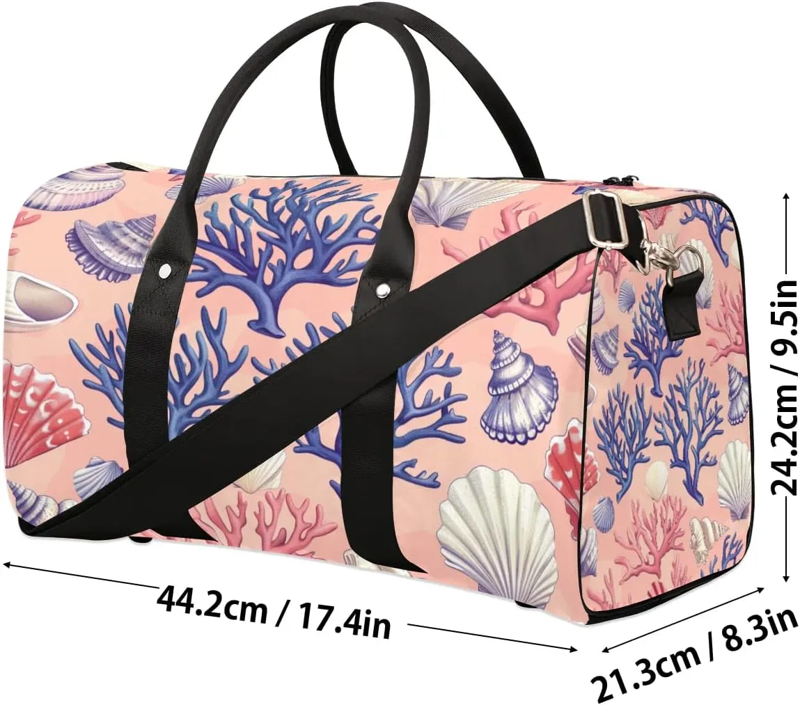 Corals Seashell Foldable Lightweight Duffle Bag for Travel - Waterproof Carry On Bags for Airplanes, Travel Duffel Bags for Gym, Weekend