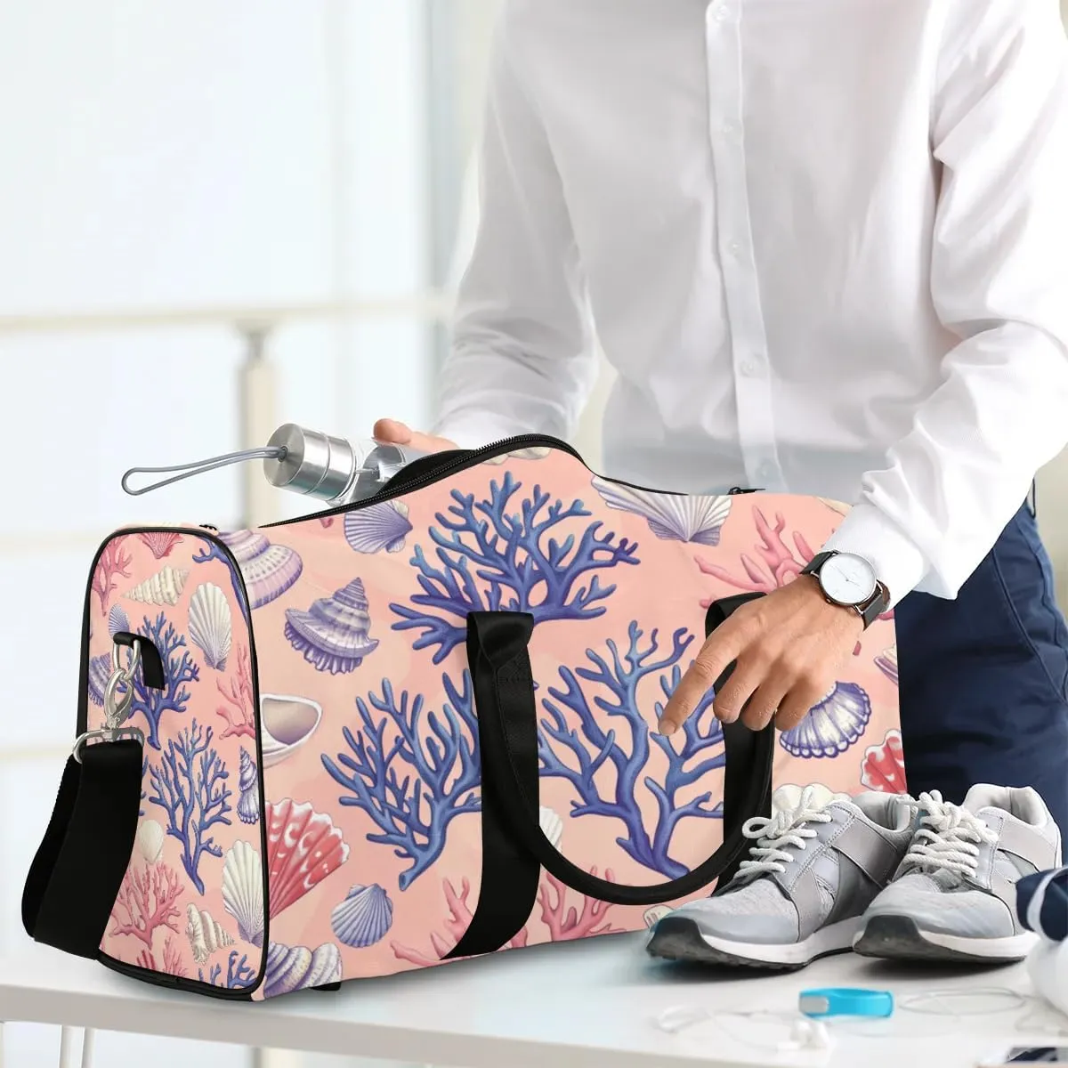 Corals Seashell Foldable Lightweight Duffle Bag for Travel - Waterproof Carry On Bags for Airplanes, Travel Duffel Bags for Gym, Weekend