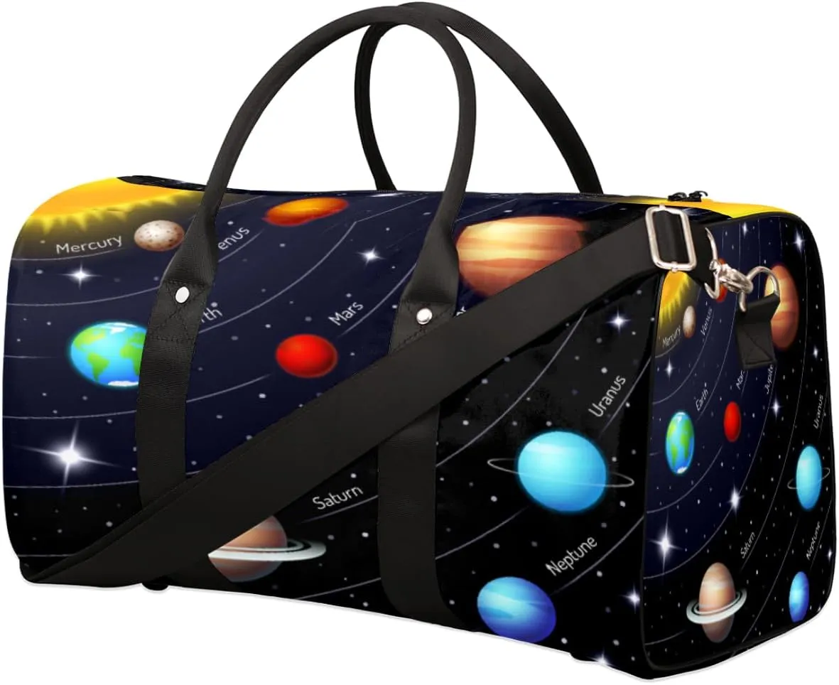 Cosmic Solar System Travel Duffel Bag, Foldable Sport Gym Tote Bag, Waterproof Weekender Overnight Bag with Shoulder Strap, Carry On Luggage Handbag for Men and Women