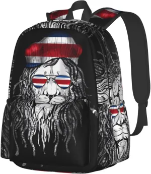 Costa Rica Flag Lion Large Travel Backpack Casual Backpacks Laptop Daypack Working Rucksack Lightweight Back Pack Sports Bag with Adjustable Shoulder Strap