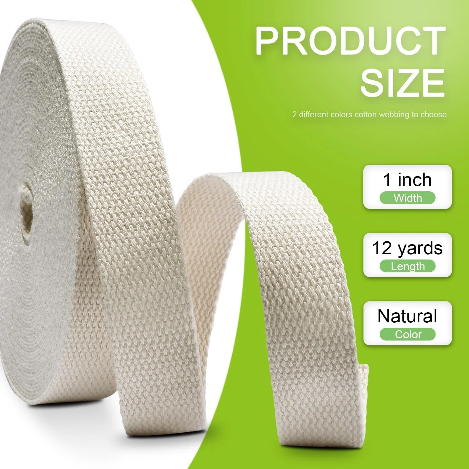 Cotton Webbing 1 Inch 12 Yards Natural Cotton Webbing Straps for Bags Handles, 1 Inch Weave Webbing for Cloth Tote Bag Straps Making,Cloth Belt, DIY Crafts Decoration (Natural 12Yards)