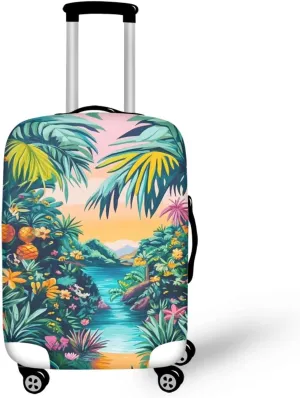 Cozeyat Beach Theme Tropical Palm Tree Luggage Cover Elastic Washable Stretch Suitcase Protector Anti-Scratch Travel Suitcase Cover for Kid and Adult M (22-24 Inch Suitcase)