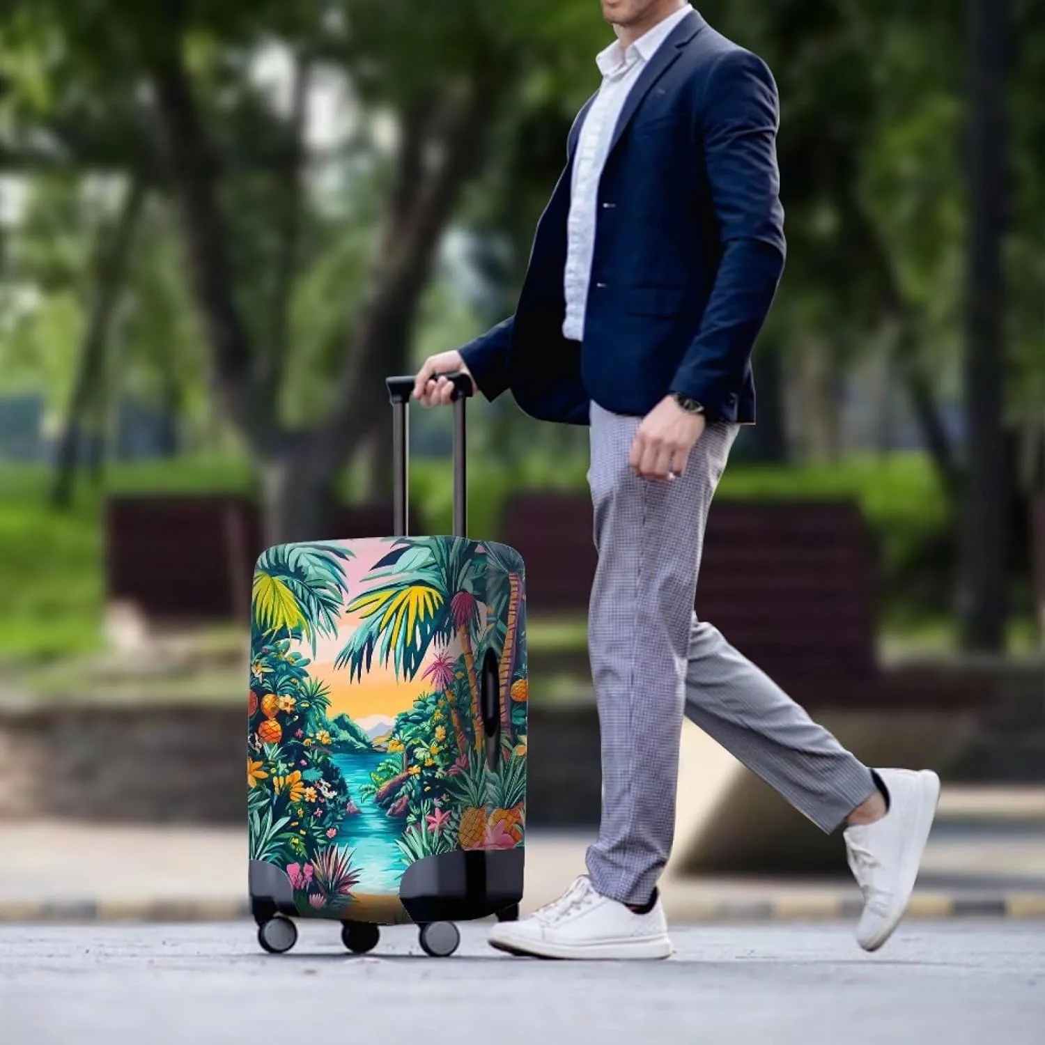 Cozeyat Beach Theme Tropical Palm Tree Luggage Cover Elastic Washable Stretch Suitcase Protector Anti-Scratch Travel Suitcase Cover for Kid and Adult M (22-24 Inch Suitcase)