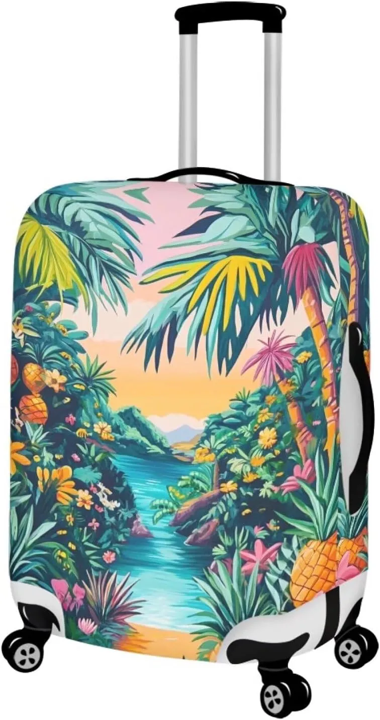 Cozeyat Beach Theme Tropical Palm Tree Luggage Cover Elastic Washable Stretch Suitcase Protector Anti-Scratch Travel Suitcase Cover for Kid and Adult M (22-24 Inch Suitcase)