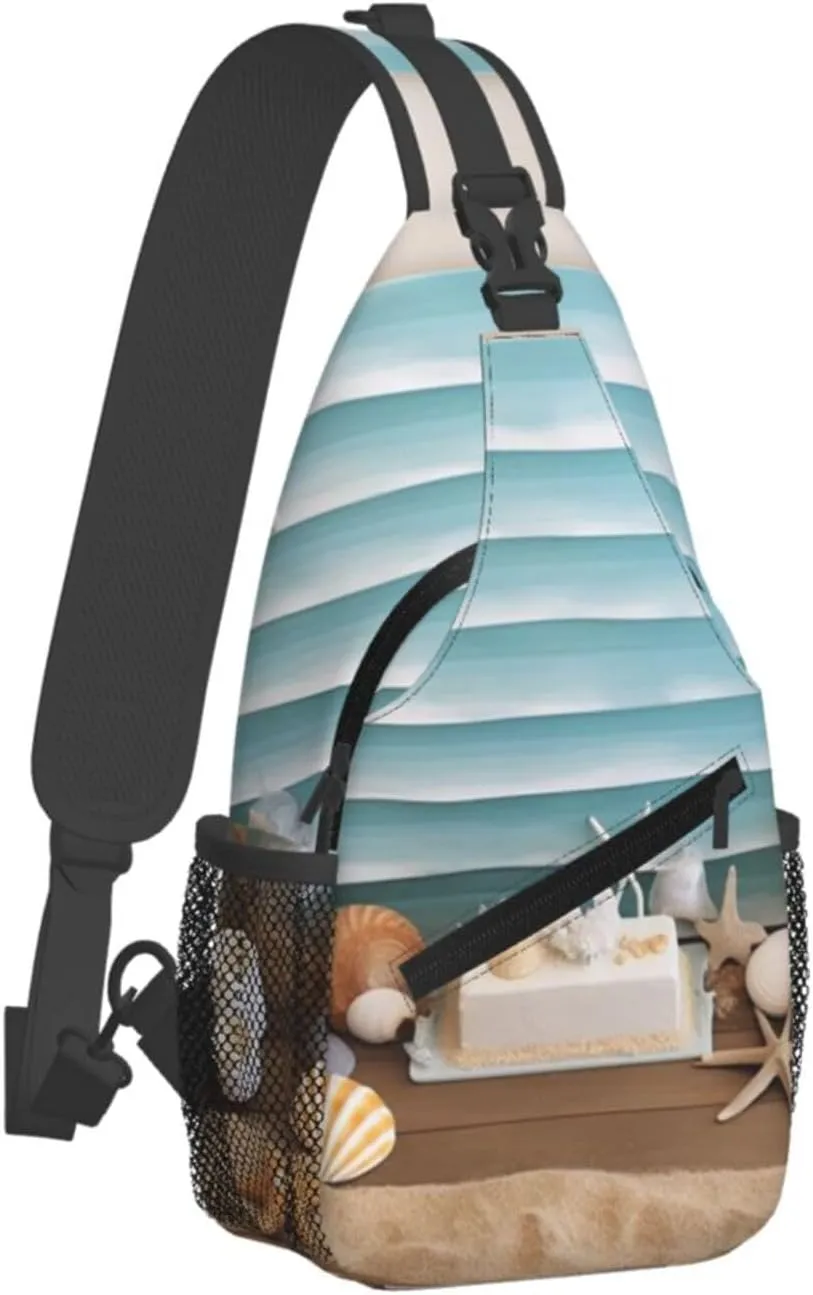 Cross Chest Bag Sling Backpack Ocean Beach Theme Sling Bag Crossbody Shoulder Bag Travel Hiking Daypack