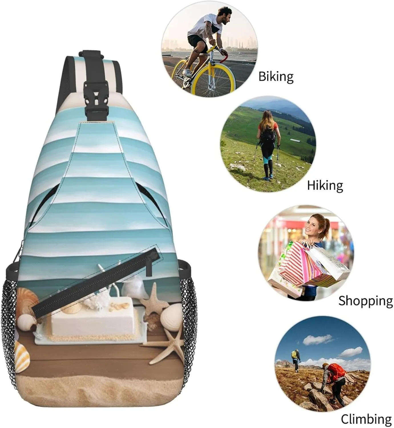 Cross Chest Bag Sling Backpack Ocean Beach Theme Sling Bag Crossbody Shoulder Bag Travel Hiking Daypack