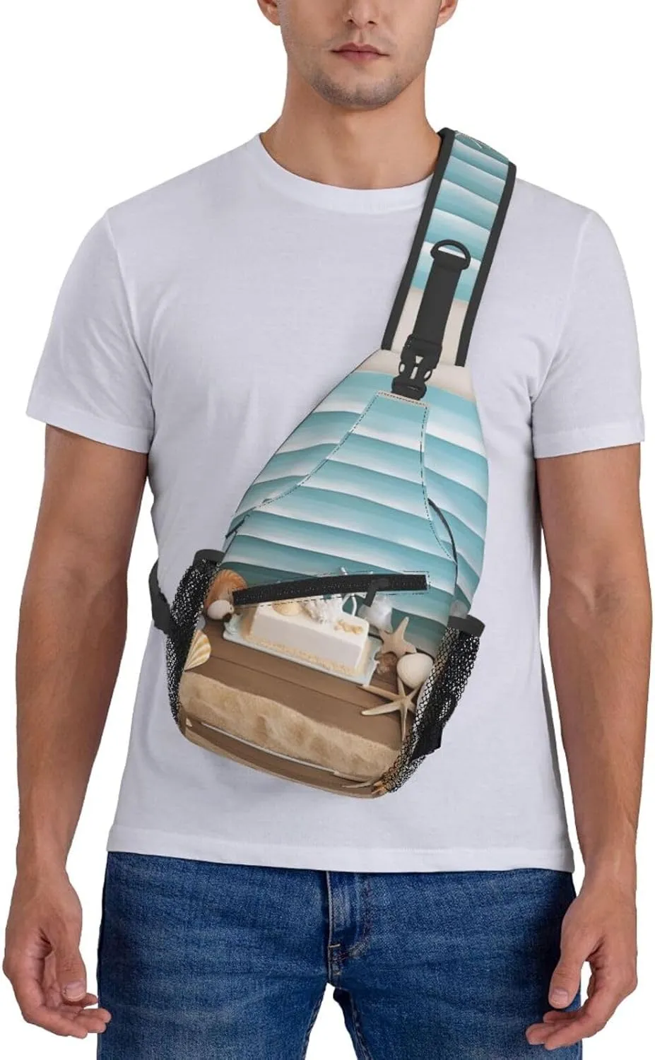 Cross Chest Bag Sling Backpack Ocean Beach Theme Sling Bag Crossbody Shoulder Bag Travel Hiking Daypack