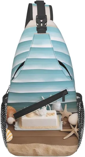 Cross Chest Bag Sling Backpack Ocean Beach Theme Sling Bag Crossbody Shoulder Bag Travel Hiking Daypack