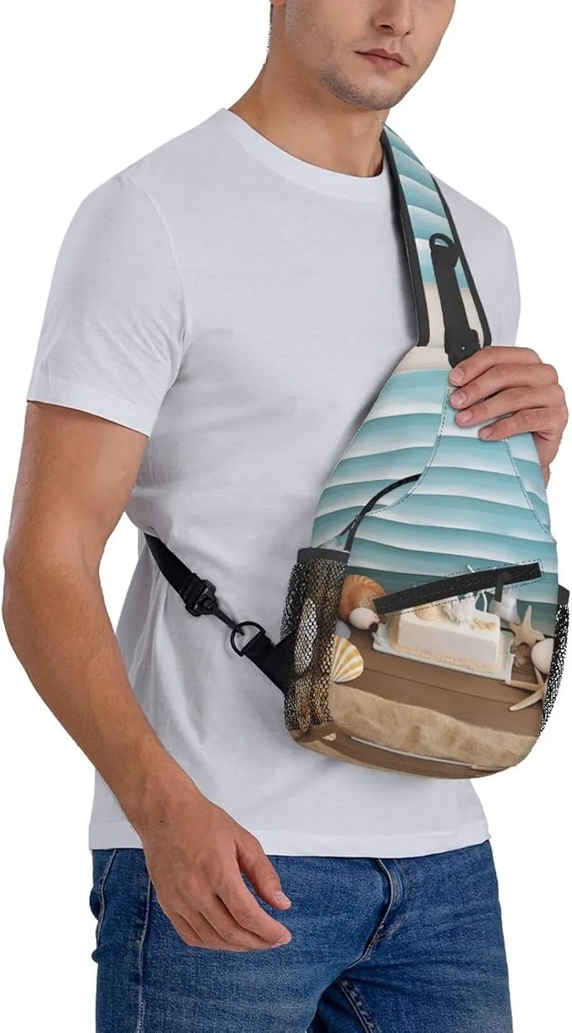 Cross Chest Bag Sling Backpack Ocean Beach Theme Sling Bag Crossbody Shoulder Bag Travel Hiking Daypack