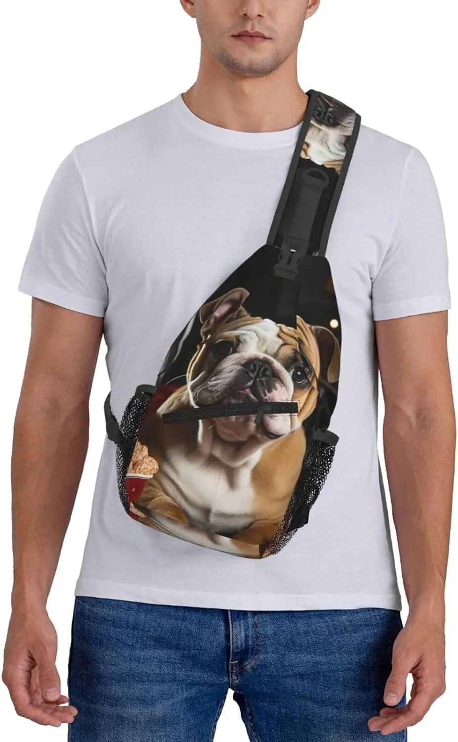 Crossbody Sling Backpack Sling Bag For Men Women Cross Chest Bag Shoulder Bag Bulldog Popcorn Travel Hiking Daypack