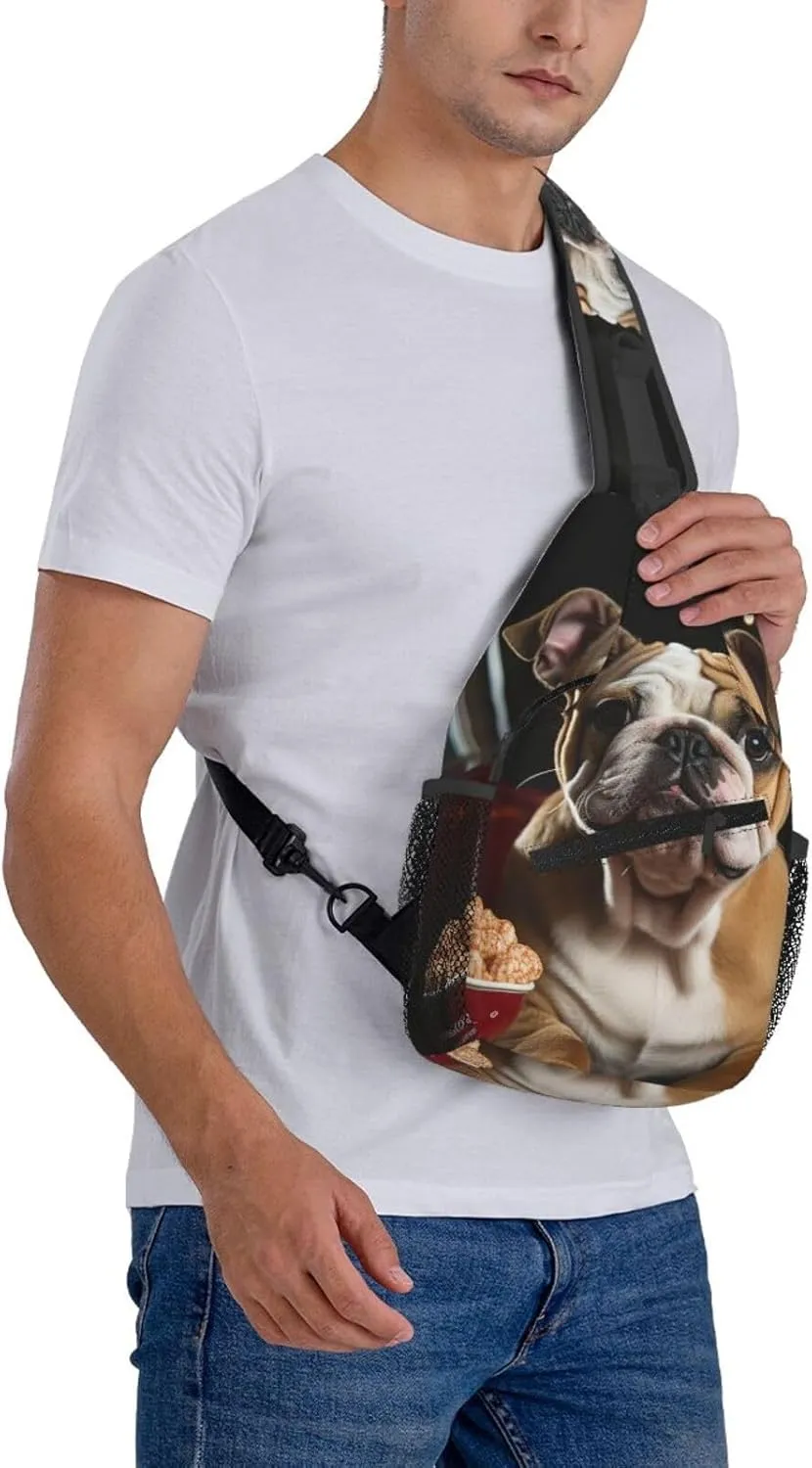Crossbody Sling Backpack Sling Bag For Men Women Cross Chest Bag Shoulder Bag Bulldog Popcorn Travel Hiking Daypack