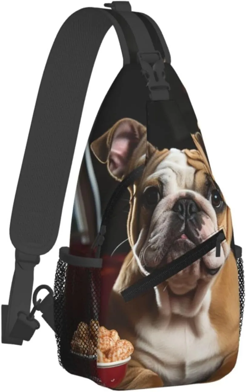 Crossbody Sling Backpack Sling Bag For Men Women Cross Chest Bag Shoulder Bag Bulldog Popcorn Travel Hiking Daypack