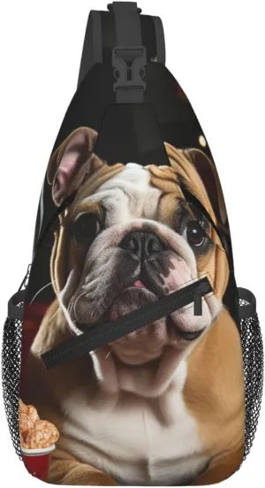 Crossbody Sling Backpack Sling Bag For Men Women Cross Chest Bag Shoulder Bag Bulldog Popcorn Travel Hiking Daypack