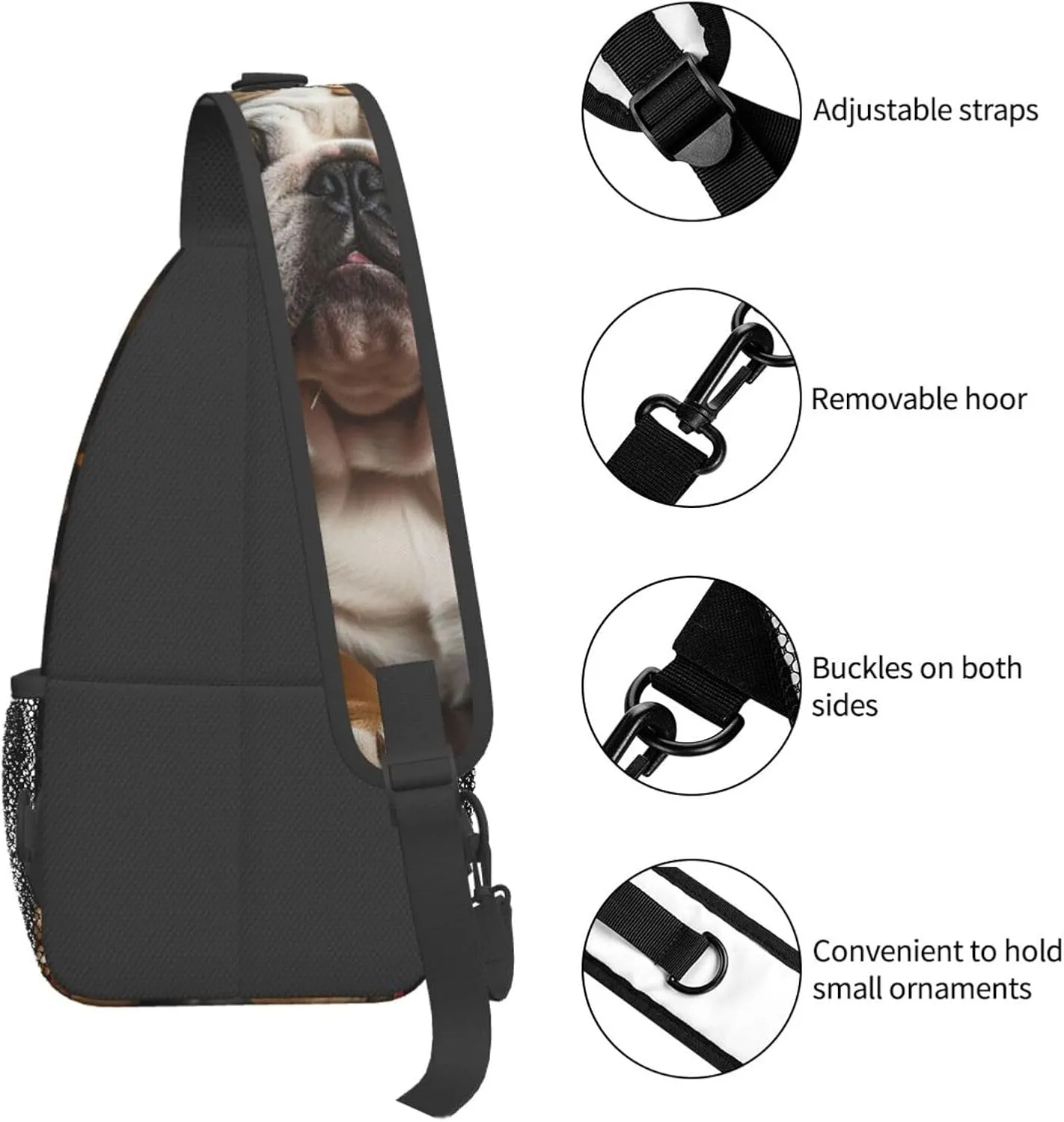Crossbody Sling Backpack Sling Bag For Men Women Cross Chest Bag Shoulder Bag Bulldog Popcorn Travel Hiking Daypack