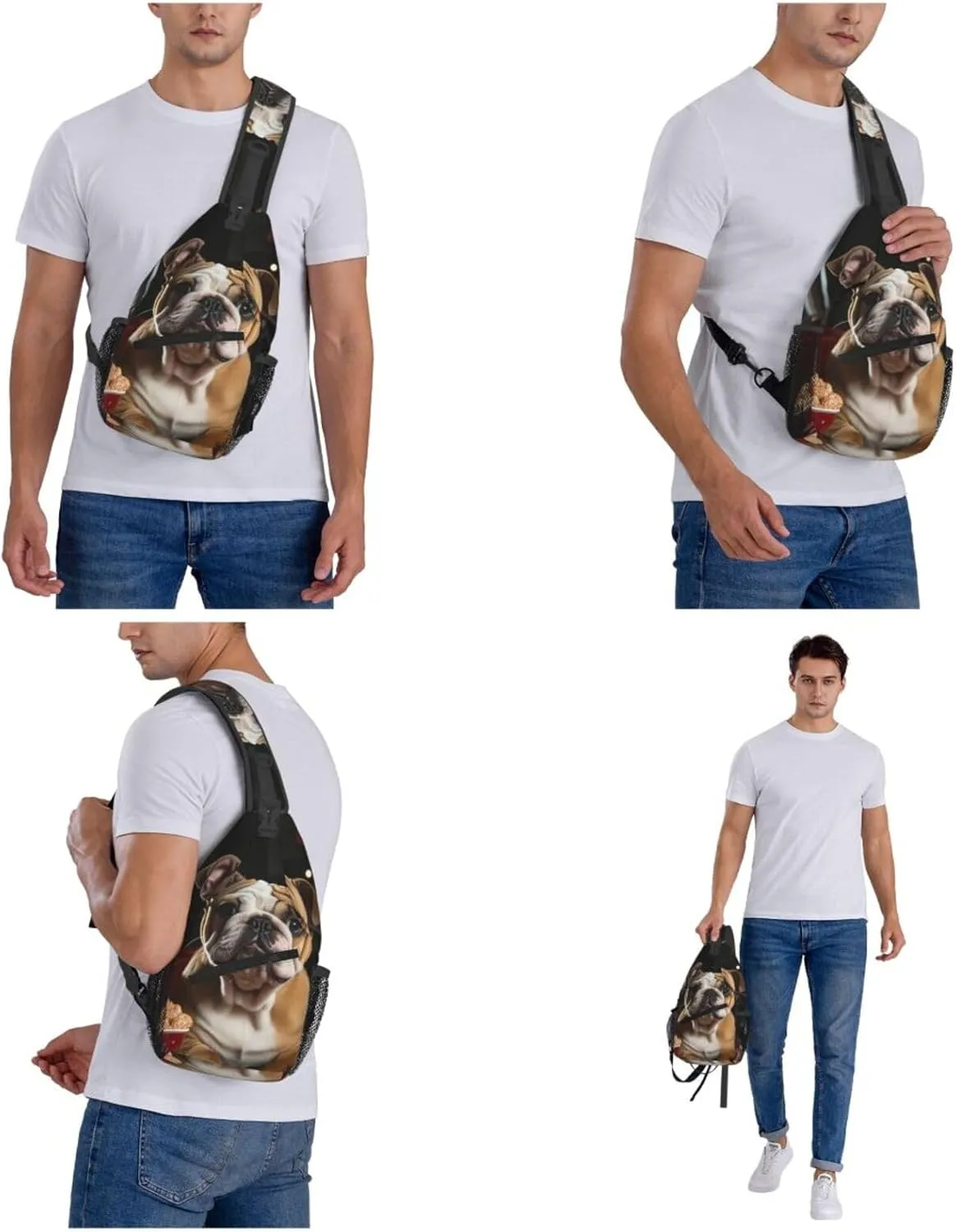 Crossbody Sling Backpack Sling Bag For Men Women Cross Chest Bag Shoulder Bag Bulldog Popcorn Travel Hiking Daypack