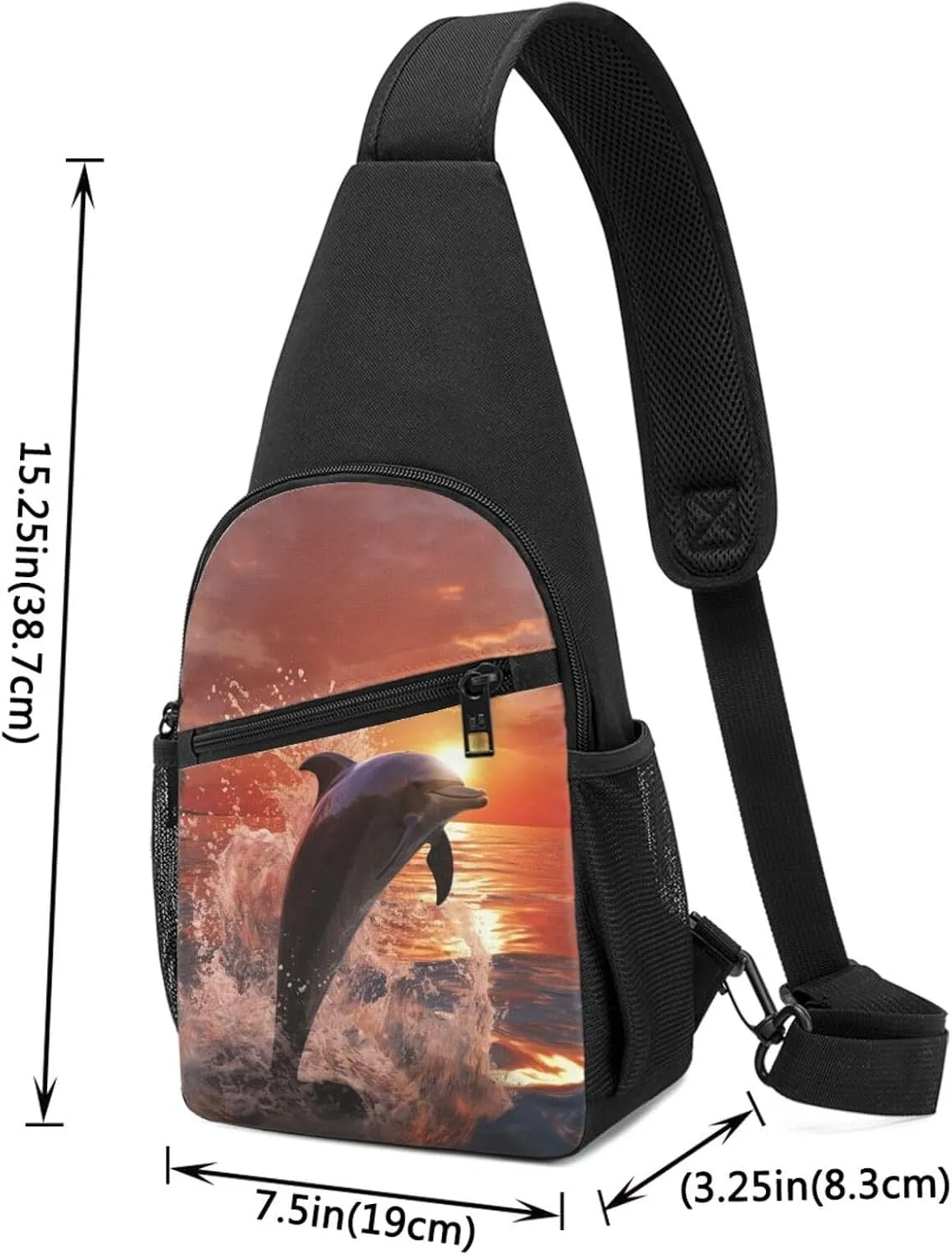 Crossbody Sling Backpack Sling Bag for Men Women Cross Chest Bag Shoulder Bag Dolphin jumping in water Travel Hiking Daypack