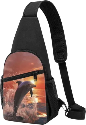 Crossbody Sling Backpack Sling Bag for Men Women Cross Chest Bag Shoulder Bag Dolphin jumping in water Travel Hiking Daypack