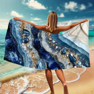 Crystal Blue Geode Beach Towel Extra Soft Microfiber Quick Dry Sand Free Lightweight Blanket, Beach Pool Picnic Essentials, Travel Camping Stylish 62x31 Inch