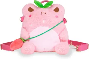 Cuddle Barn PlushGoals - Strawberry Wawa Backpack Stuffed Animal Kawaii Cute Pink Plush Bag Crossbody, 9 inches