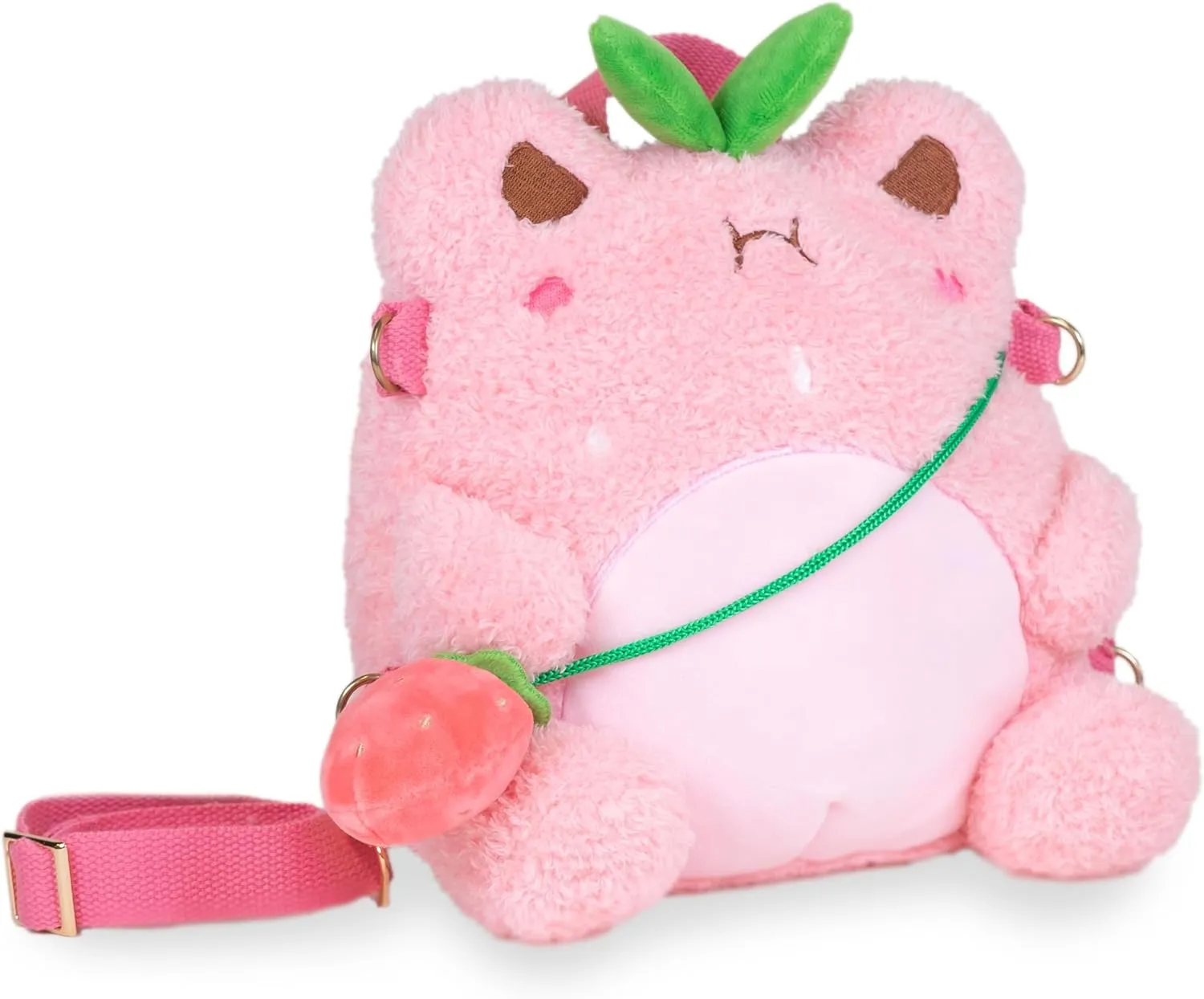 Cuddle Barn PlushGoals - Strawberry Wawa Backpack Stuffed Animal Kawaii Cute Pink Plush Bag Crossbody, 9 inches