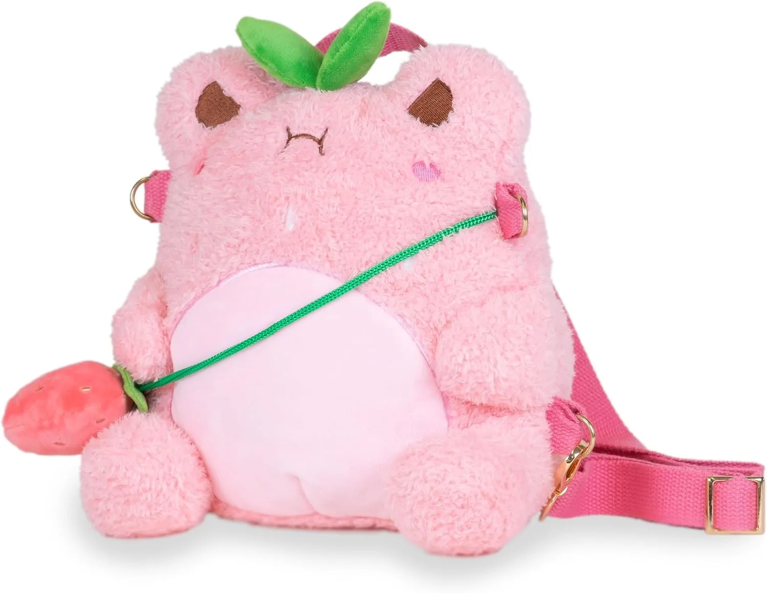 Cuddle Barn PlushGoals - Strawberry Wawa Backpack Stuffed Animal Kawaii Cute Pink Plush Bag Crossbody, 9 inches