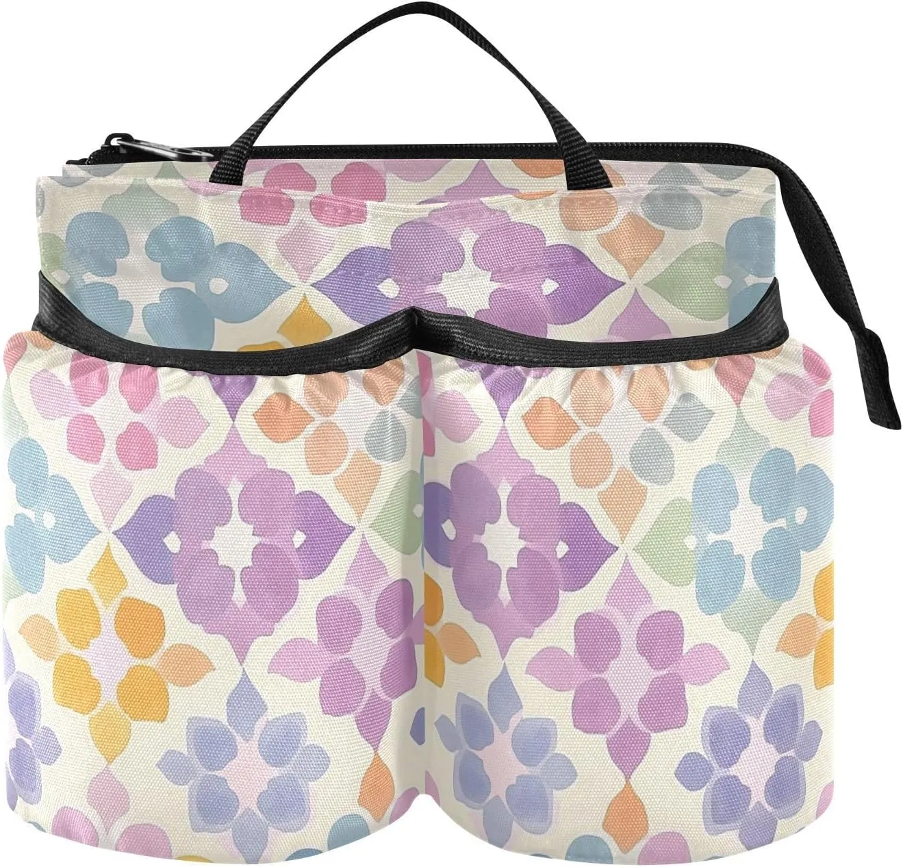 Cup Holder Luggage Hands Free Moroccan Patterns Pastel Colors Travel Accessories Cup Holder Hold Two Coffee Mugs for Flight Attendants Businessmen
