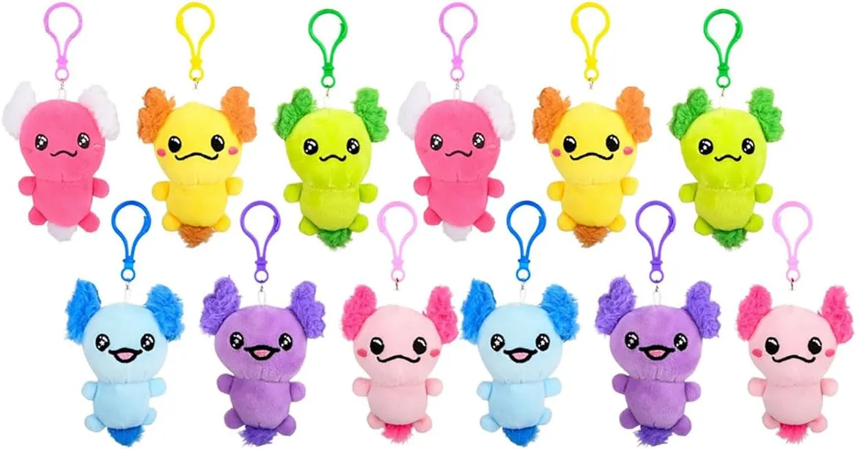 Curious Minds Busy Bags Set of 12 Axolotl Plush Stuffed Animals with Clip - Adorable Walking Fish Toy - Plush - Soft Squishy Animal Plushie Stuffie (Bulk 1 Dozen)