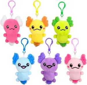 Curious Minds Busy Bags Set of 6 Axolotl Plush Stuffed Animals with Clip - Adorable Walking Fish Toy - Plush - Soft Squishy Animal Plushie Stuffie