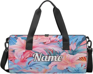 Custom Dance Duffel Bag Sport Backpacks Gyms and Weekend Overnight Travel Duffle Bag Birthday Christmas Halloween Waterproof, Cute Tropical Flower