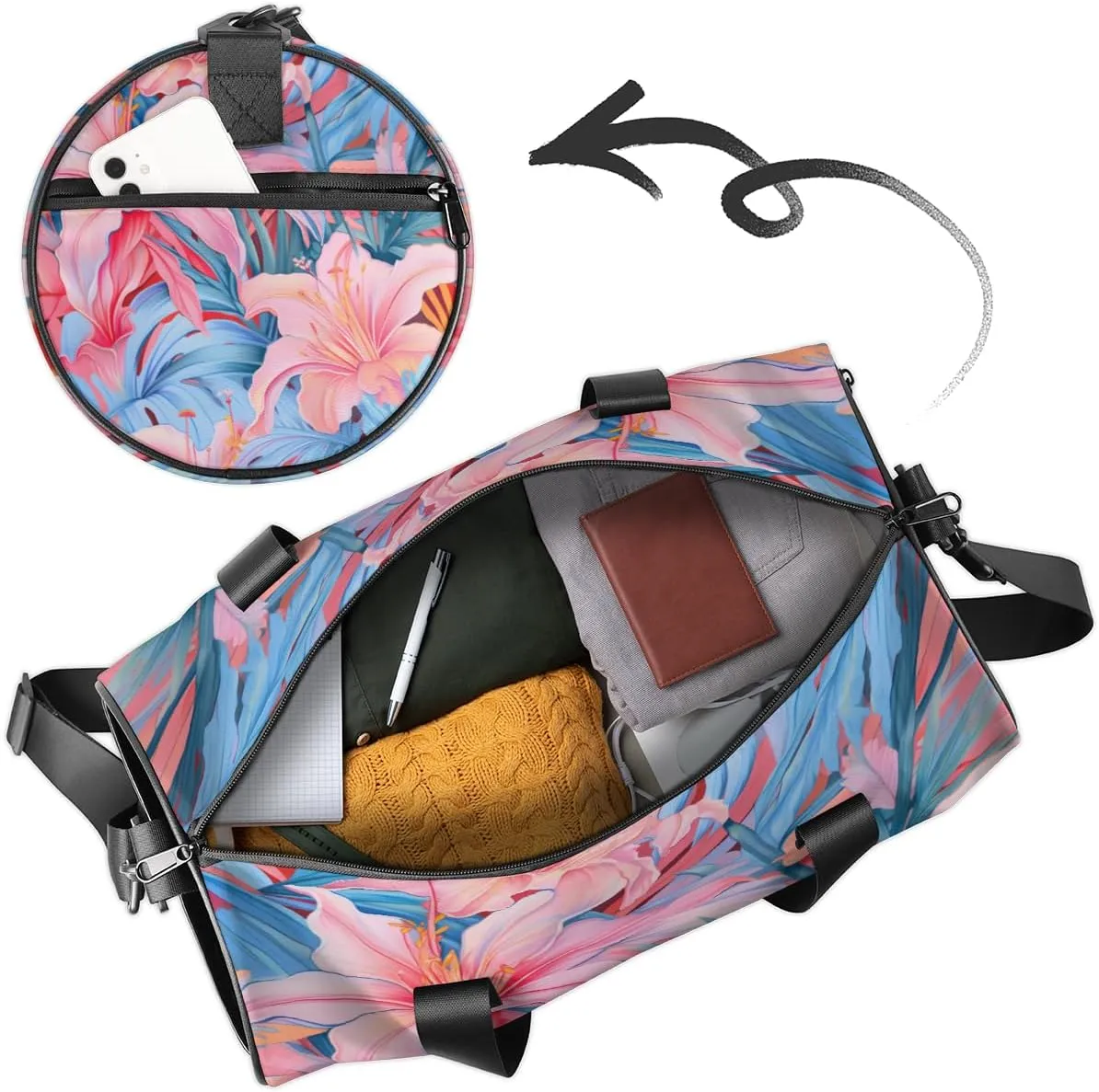 Custom Dance Duffel Bag Sport Backpacks Gyms and Weekend Overnight Travel Duffle Bag Birthday Christmas Halloween Waterproof, Cute Tropical Flower