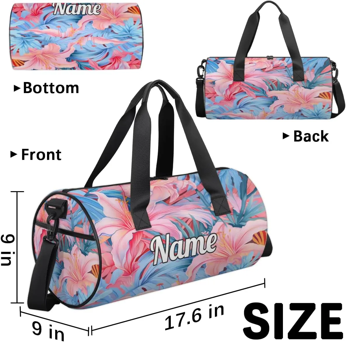 Custom Dance Duffel Bag Sport Backpacks Gyms and Weekend Overnight Travel Duffle Bag Birthday Christmas Halloween Waterproof, Cute Tropical Flower