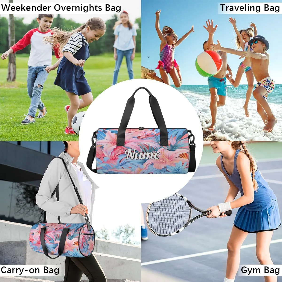 Custom Dance Duffel Bag Sport Backpacks Gyms and Weekend Overnight Travel Duffle Bag Birthday Christmas Halloween Waterproof, Cute Tropical Flower