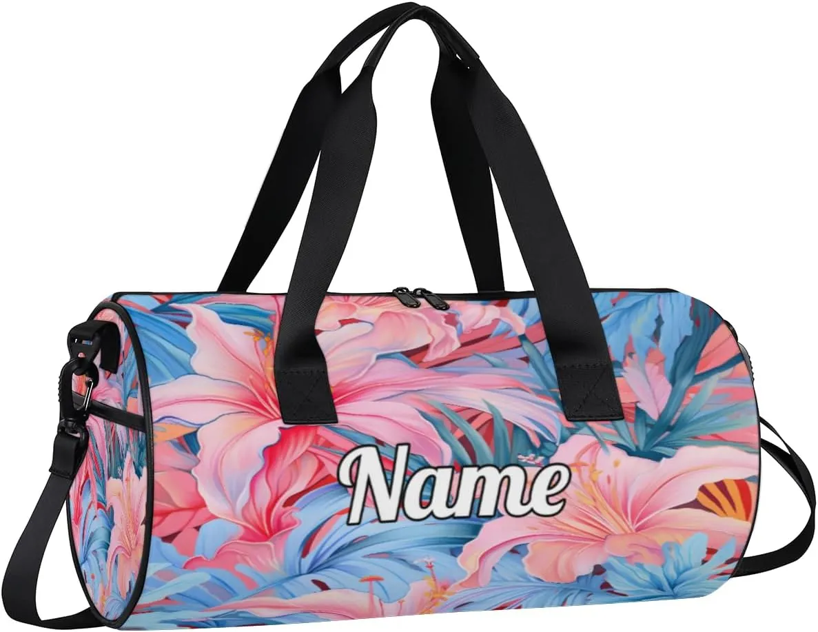 Custom Dance Duffel Bag Sport Backpacks Gyms and Weekend Overnight Travel Duffle Bag Birthday Christmas Halloween Waterproof, Cute Tropical Flower