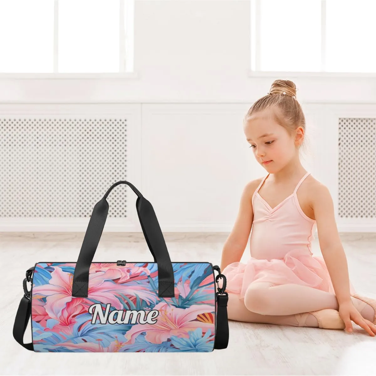 Custom Dance Duffel Bag Sport Backpacks Gyms and Weekend Overnight Travel Duffle Bag Birthday Christmas Halloween Waterproof, Cute Tropical Flower
