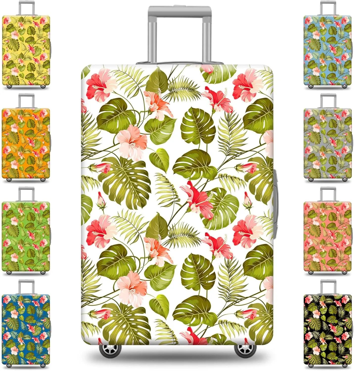 Custom Hawaiian Suitcase Cover Tropical Plants Leaves Flower Travel Luggage Cover Nature Tropical Retro Style Washable Suitcase Protector, 4 Size 17 Color Options