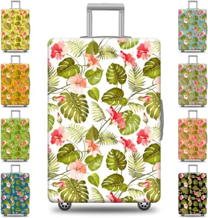 Custom Hawaiian Suitcase Cover Tropical Plants Leaves Flower Travel Luggage Cover Nature Tropical Retro Style Washable Suitcase Protector, 4 Size 17 Color Options