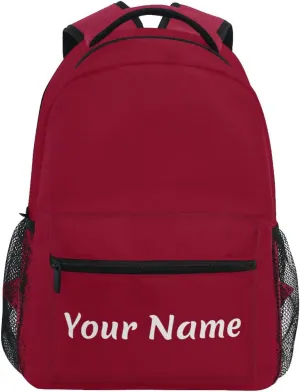 Custom Kids Backpacks for Boys Girls Burgundy Solid Color Personalized Backpack with Name School Backpack Bookbags with Name Tags for Men Women M