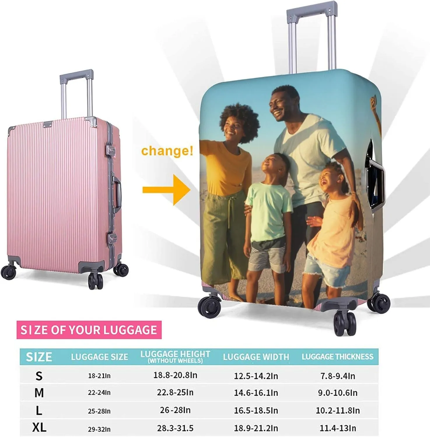 Custom Luggage Cover for 18-32 Inch Elastic Washable Stretch Suitcase Protector Anti-Scratch Personalized Design Travel Suitcase Cover for Kid and Adult S (18-21 inch suitcase)