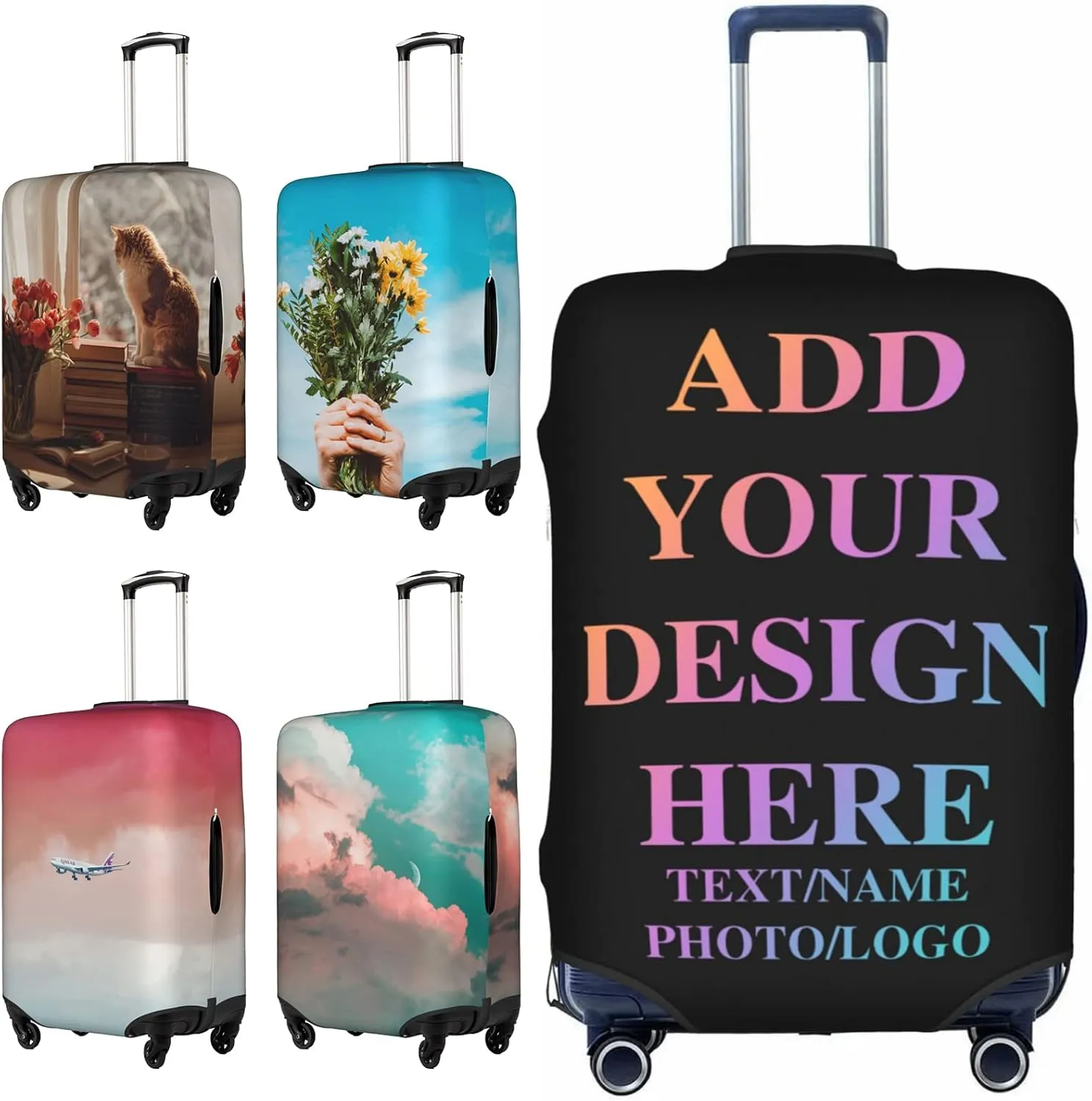 Custom Luggage Cover for Suitcase Personalized Design Your Own Photo Name Logo Customize Elastic Travel Suitcase Cover Washable Anti-Scratch Suitcase Protector Cover for Travel Business S - XL (L)