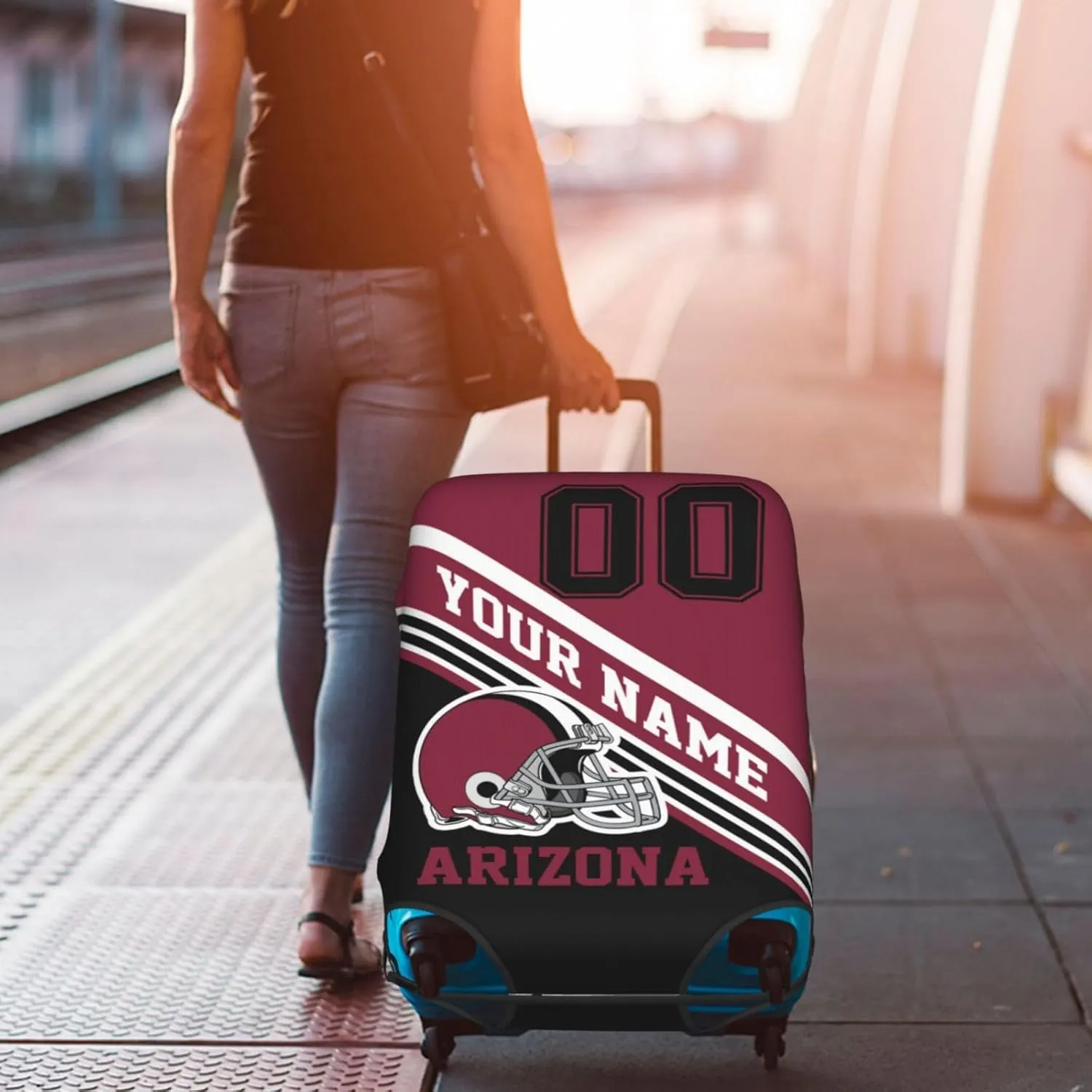 Custom Luggage Cover, Personalized Arizona Suitcase Cover for Vacation Travel, Design Your Name and Number Washable Elastic Luggage Protector Gifts for Men Women Fans