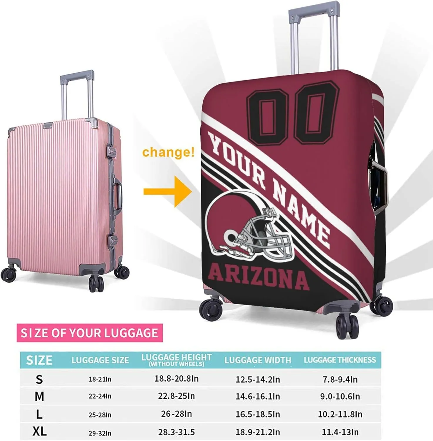 Custom Luggage Cover, Personalized Arizona Suitcase Cover for Vacation Travel, Design Your Name and Number Washable Elastic Luggage Protector Gifts for Men Women Fans