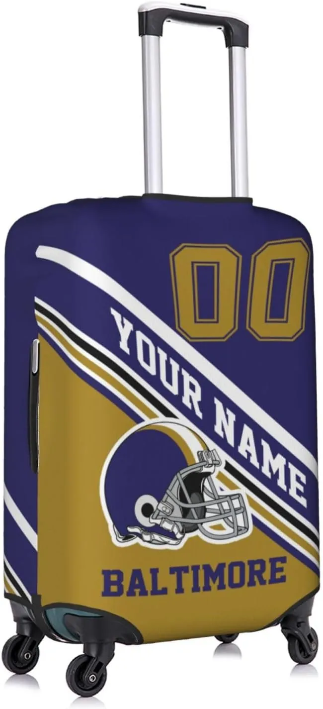 Custom Luggage Cover, Personalized Baltimore Suitcase Cover for Vacation Travel, Design Your Name and Number Washable Elastic Luggage Protector Gifts for Men Women Fans