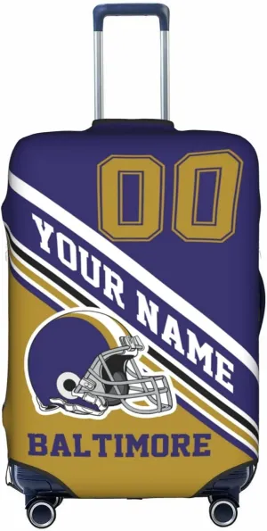 Custom Luggage Cover, Personalized Baltimore Suitcase Cover for Vacation Travel, Design Your Name and Number Washable Elastic Luggage Protector Gifts for Men Women Fans